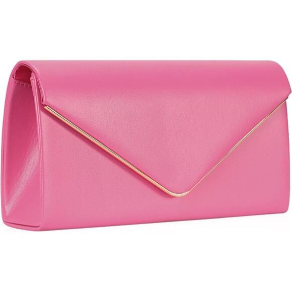 Vegan Leather Envelope Clutch Bag Pink - Picture 2 of 6